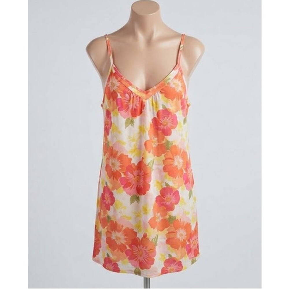 Ambrielle‎ Orange Floral V-Neck Cami Chemise Slip Nightgown Medium